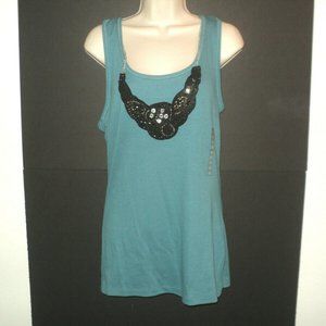 NEW Size XL Bisou Bisou Tank Top Blue w/ Necklace